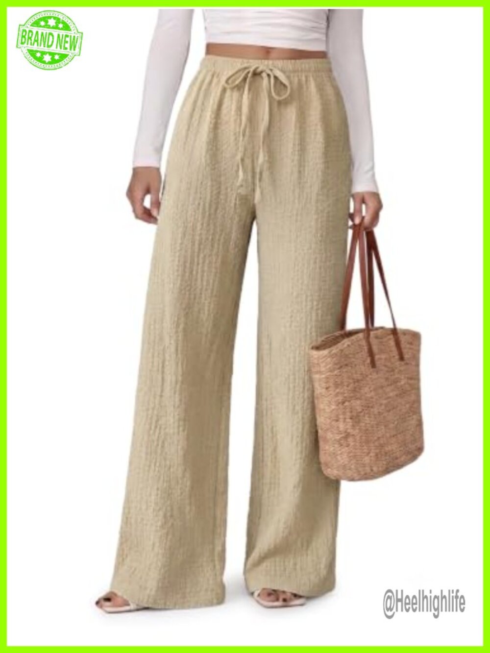 Wide Leg Palazzo Pants Lightweight Crinkle Drawstring Loungewear